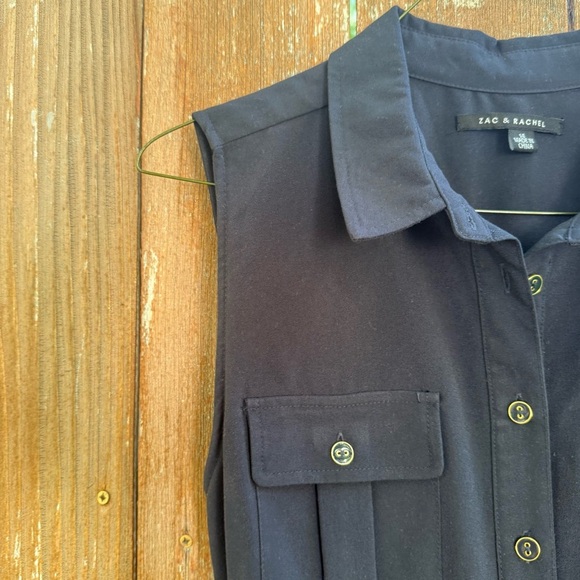 ZAC & RACHEL Women’s Navy Button-Up Sleeveless Pocket Dress Tie Size 14 - Picture 3 of 12